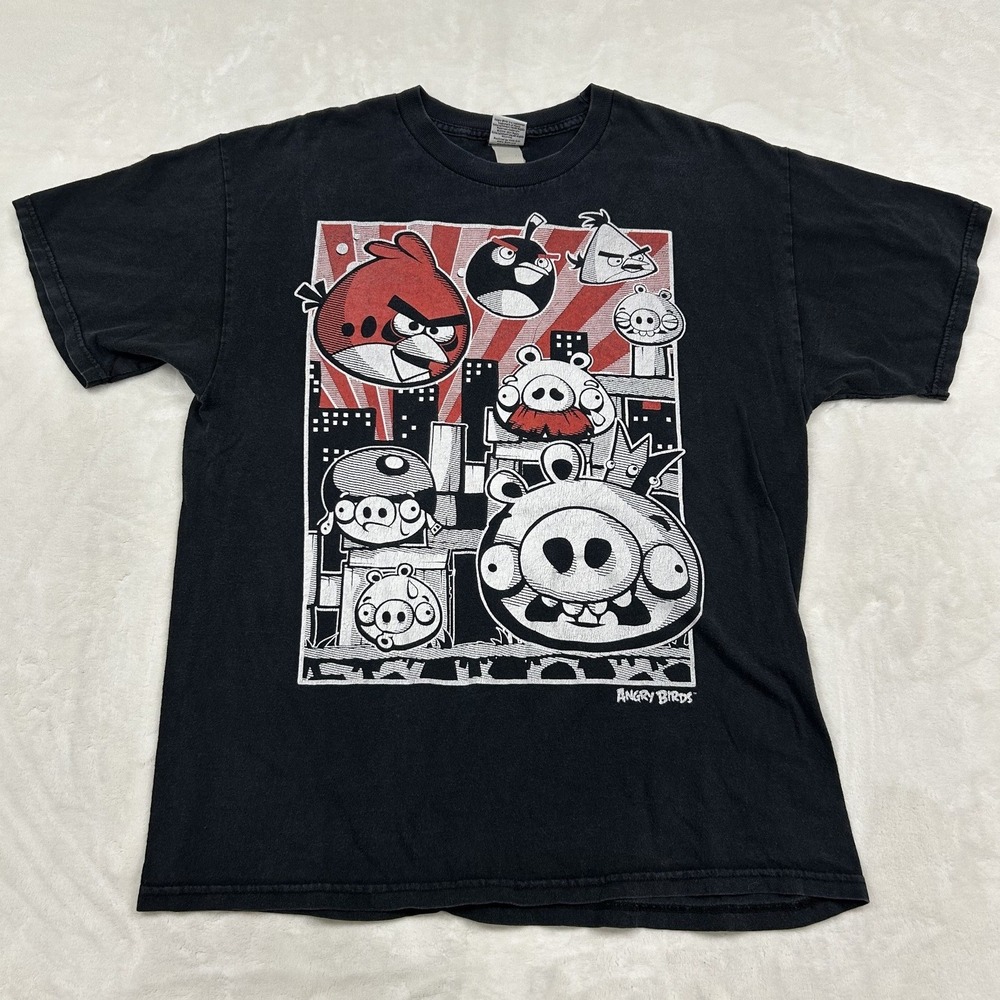 Angry Birds Graphic Tee Mens L Black Fifth Sun Short Sleeve Game Shirt